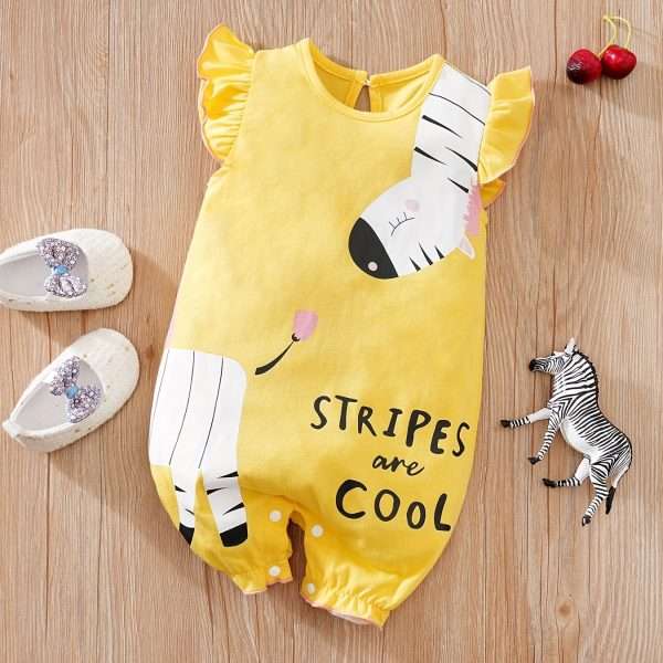 052251948ad67d03b2917e655830d1f7.jpg Newborn Infant Cute Cartoon Animal Printed Cotton Comfy Romper, Ruffled Sleeve Crew Neck Jumpsuit For Baby Girls, Summer Clothes