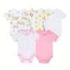 5-Piece Adorable Baby Girls Cotton Romper Set - Perfect for Newborns!