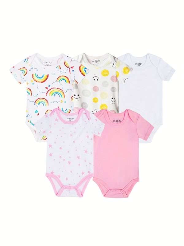5-Piece Adorable Baby Girls Cotton Romper Set - Perfect for Newborns!