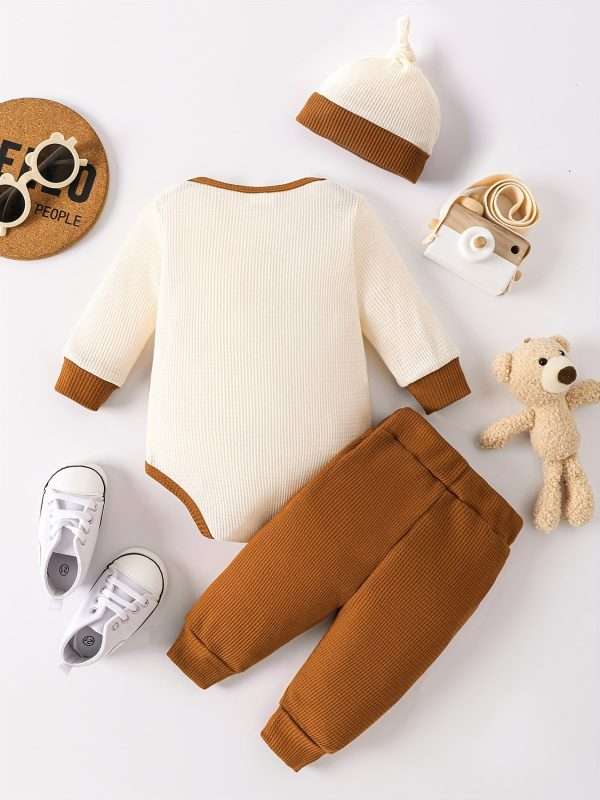 0d14df1459c716422e12f84f9b0b639b.jpg Waffle Bear Embroidery Cute Outfit Toddler Baby Boys Clothes Long Sleeve Triangle Romper +Casual Trousers + Hat Set For Fall Winter