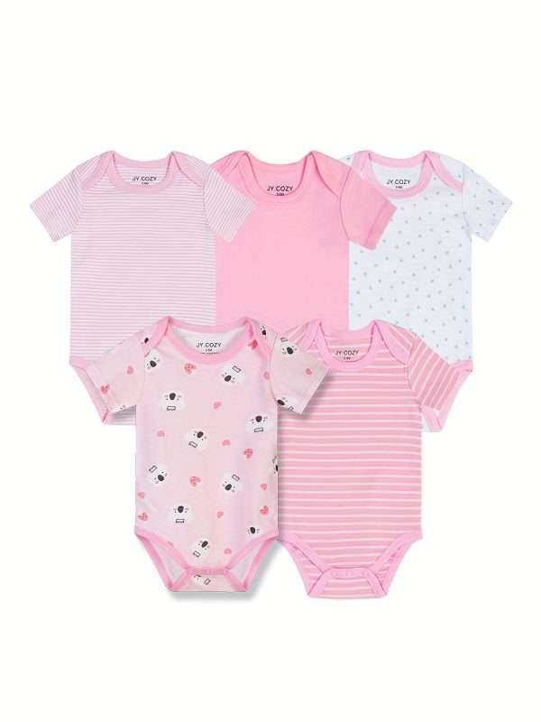 5-Piece Adorable Baby Girls Cotton Romper Set - Perfect for Newborns!