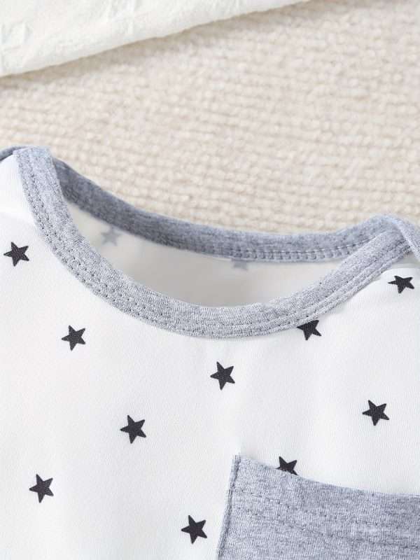 Baby Boys Star Printed Footed Bodysuit 3 Piece Set