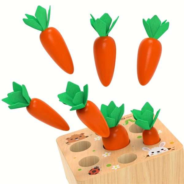 Montessori Toys For 1 2 3 Year Old Toddlers, Carrot Harvest Game Wooden Toy For 12 18 Months Baby Boys And Girls, Educational Learning Shape Sorting Matching Gifts For Babies 1-3