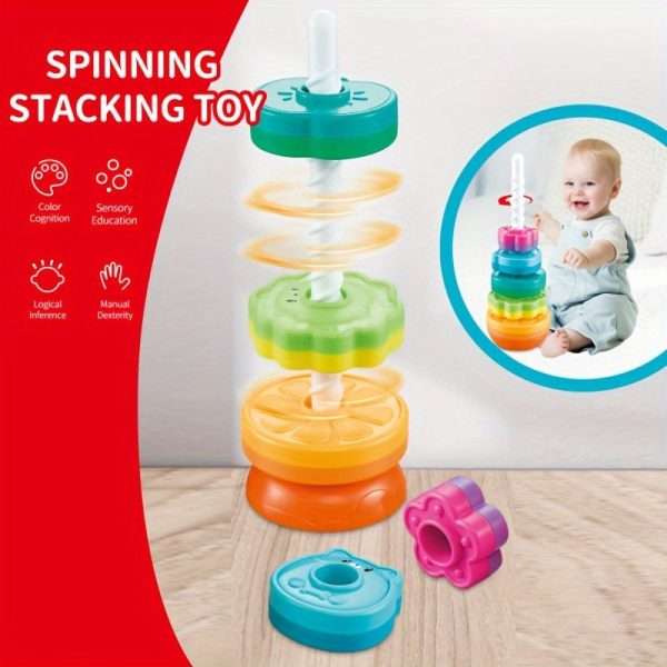 1bbedff459421f9a5c43eac903a958d5-1.jpg New Rotating Rainbow Rotating Music Stacking Music Baby Infant Color Shape Cognition Early Education Puzzle Development Intelligence Sleeve Circle Children's Toys For Boys And Girls
