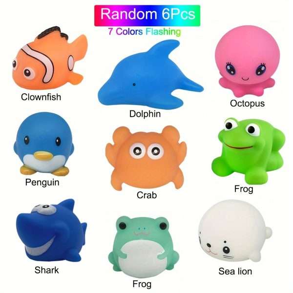 1ff3a04c-f593-415e-aab0-12dc197a6e54.jpg 6 pcs Color Changing Light Up Bath Toys for Kids - Fun Floating Rubber Toys for Bathtub and Shower Games - Perfect for Toddlers and Children