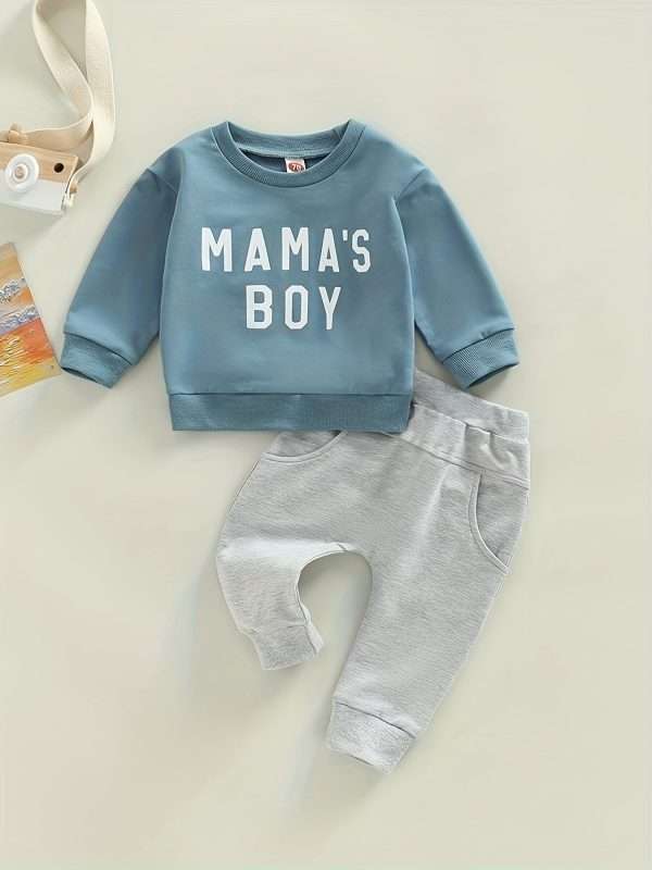 "Adorable Baby Boys ""MAMA'S BOY"" Outfit - Long Sleeve Sweatshirt and Trousers Set"