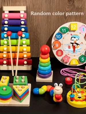 6 In 1 Wooden Montessori Toys, Preschool Kids Educational Toys, Musical Instruments Multifunctional Preschool Teaching Toys, Beads, Clock Shape, Caterpillar Shape Halloween Thanksgiving Christmas Gift