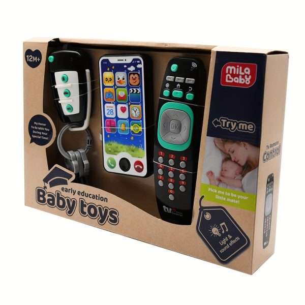 2355aceaff7f9de4db4714c8d1adba92-1.jpg Baby Music Toy Set with Simulated Remote Control, Car Key, and Mobile Phone - Enhance Your Child's Imagination and Coordination Skills