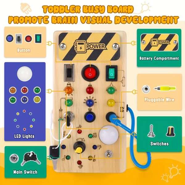 23b55affbe0e27537175ccd5ac4b927d-1.jpg Montessori Toddler Busy Board, Baby Wooden Busy Board With 8 LED Light Switches, Light Switch Toy, Travel Toy For Baby And Toddler