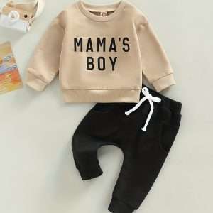 "Adorable Baby Boys ""MAMA'S BOY"" Outfit - Long Sleeve Sweatshirt and Trousers Set"