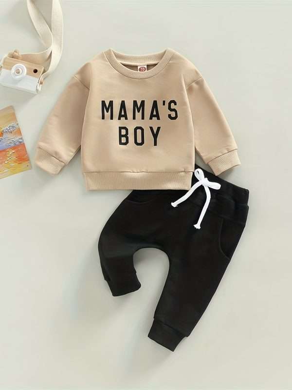 "Adorable Baby Boys ""MAMA'S BOY"" Outfit - Long Sleeve Sweatshirt and Trousers Set"