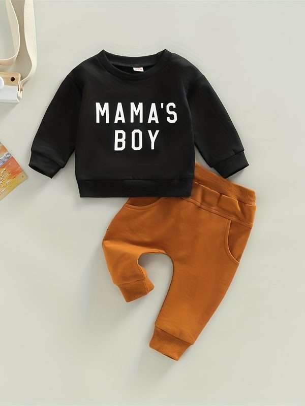"Adorable Baby Boys ""MAMA'S BOY"" Outfit - Long Sleeve Sweatshirt and Trousers Set"