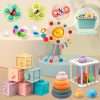 6 In 1 Baby Toys, Montessori Toy Soft Building Blocks Stacking Ring Infant Teething Toy Pull String Toy, Suction Cup Spinner Toy Eggs Color Matching Game Shape Sorter Sensory Bin