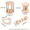 4 pieces Montessori Wooden Baby Rattle Set - Natural Teething Ring and Geometric Grab Toy - Perfect Gift for Infants and Toddlers on Christmas, Halloween, and Thanksgiving