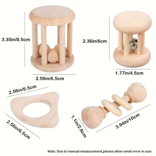 3482e4421f8f5ef8a7decc589dfbb6a2.jpg 4 pieces Montessori Wooden Baby Rattle Set - Natural Teething Ring and Geometric Grab Toy - Perfect Gift for Infants and Toddlers on Christmas, Halloween, and Thanksgiving