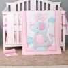3Pcs Cotton Crib Bed Linen Kit For Boy Girl Baby Bedding Set Includes Bed Quilt/bed Cover/bed Skirt Cute Cartoon Elephant Print