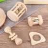 4 pieces Montessori Wooden Baby Rattle Set - Natural Teething Ring and Geometric Grab Toy - Perfect Gift for Infants and Toddlers on Christmas, Halloween, and Thanksgiving