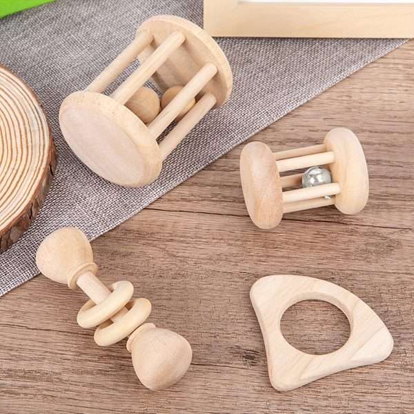 3ee08f3fcb3e591807dc50540275d06a.jpg 4 pieces Montessori Wooden Baby Rattle Set - Natural Teething Ring and Geometric Grab Toy - Perfect Gift for Infants and Toddlers on Christmas, Halloween, and Thanksgiving