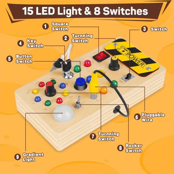 3ff23b5b597f491e9bd1a9839bf1856a.jpg 1pc Sensory Toy, Montessori Busy Board, LED Light Switch Sensory Toy, Travel Toy, Christmas, Thanksgiving Day Gift Easter Gift