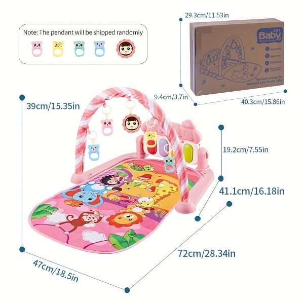 585e530a-5459-4a16-84d8-fad3e448647c.jpg 1pc Musical Baby Gym Play Mat with Piano Pedal Toy - Perfect for Developing Motor Skills and Sensory Awareness in Infants - Random Pendant Style - Ideal Gift for Christmas, Halloween, Thanksgiving, and Easter