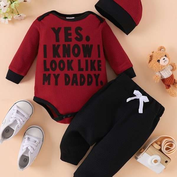 5999950bd41e885d6a6811dae4e109ed_d394331d774b.jpg Waffle Bear Embroidery Cute Outfit Toddler Baby Boys Clothes Long Sleeve Triangle Romper +Casual Trousers + Hat Set For Fall Winter