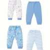 4 Sets Baby's Cartoon Pattern Short Sleeve Set, Onesie & Hat & Pants, Baby Boy's Clothing