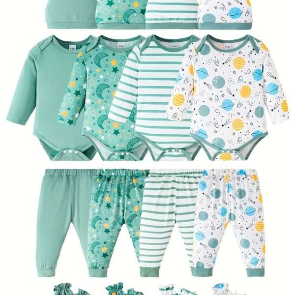 64141884d055e5f28c74b11313975fce.jpg Baby Boys Happy Outfit Pregnant Women's Gifts - Solid Color & Starry Sky & Striped & Cosmic Cute Long Sleeve Top + Pants + Hat + Gloves Set