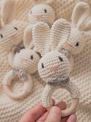 Adorable Crochet Rabbit Rattle with Built-in Bells for Soothing Sounds and Stimulating Baby's Senses