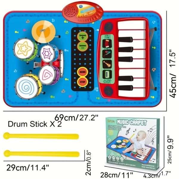 67403b015b3e9f282752f4eab19870b6.jpg Musical Blanket Toddler Piano & Drum Mat with 2 Sticks - 2-in-1 Learning Floor Blanket for 1-3 Year Old Boys & Girls - Perfect Birthday Gift for Little Musicians