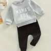 "Adorable Baby Boys ""MAMA'S BOY"" Outfit - Long Sleeve Sweatshirt and Trousers Set"