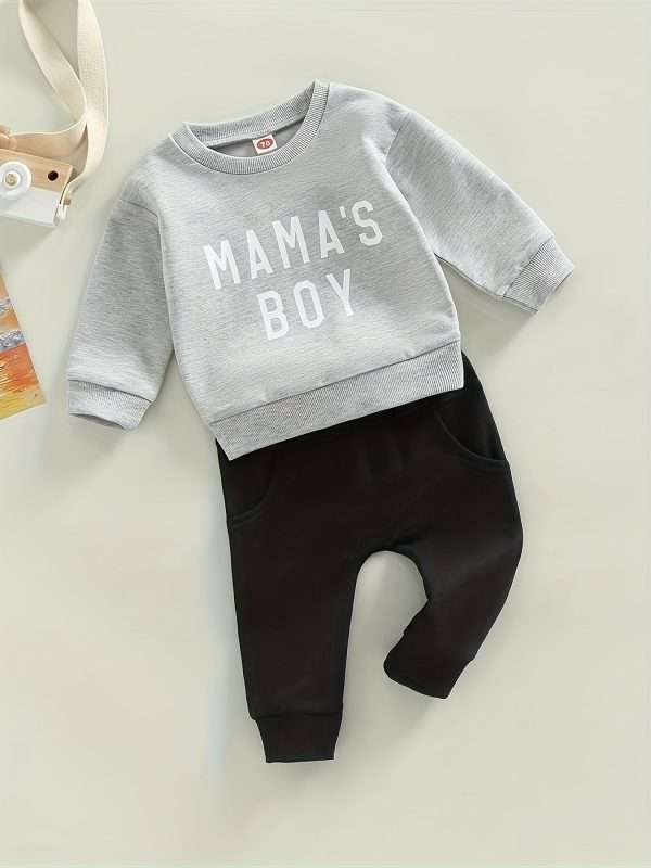 "Adorable Baby Boys ""MAMA'S BOY"" Outfit - Long Sleeve Sweatshirt and Trousers Set"