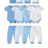 4 Sets Baby's Cartoon Pattern Short Sleeve Set, Onesie & Hat & Pants, Baby Boy's Clothing