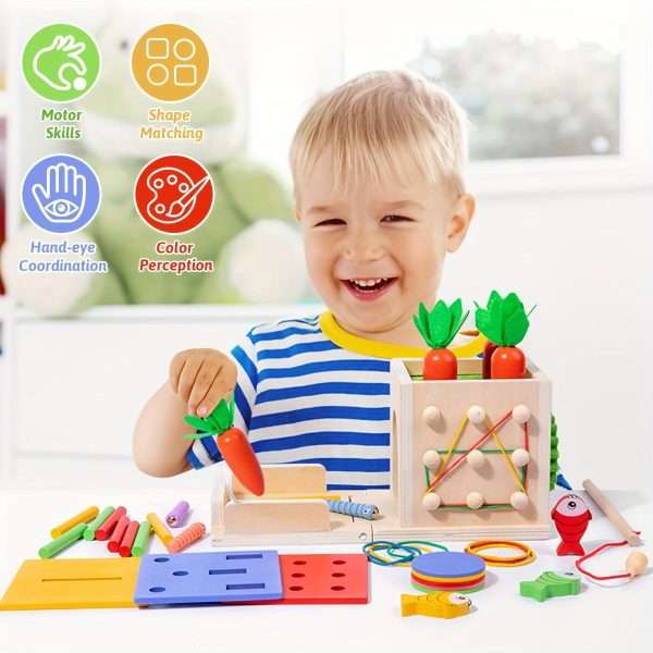 Montessori Carrot Shape Matching Toy - 8-in-1 Wooden Puzzle for Kids' Early Education and Sensory Development