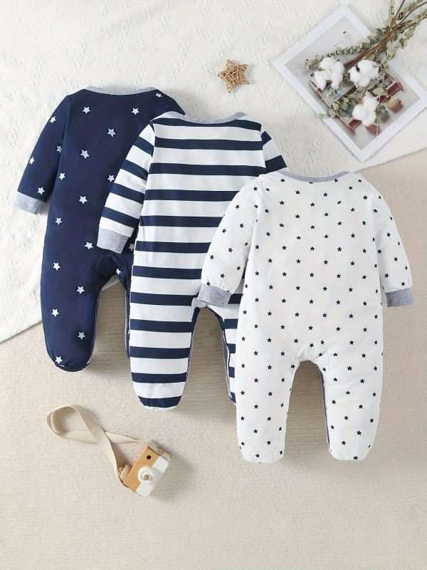 Baby Boys Star Printed Footed Bodysuit 3 Piece Set