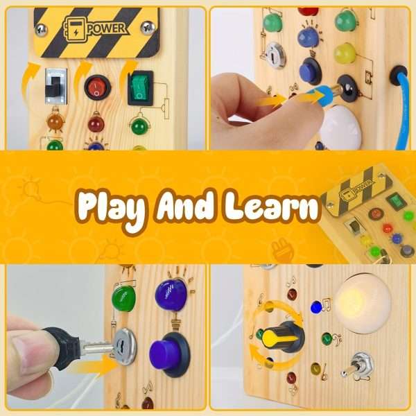 819838fb079e745d893260970ebe21ca-1.jpg Montessori Toddler Busy Board, Baby Wooden Busy Board With 8 LED Light Switches, Light Switch Toy, Travel Toy For Baby And Toddler