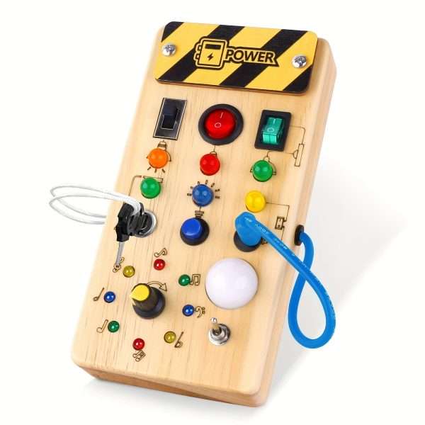 832bcde43dfa057a065e7fe2d8f5e782-1.jpg Montessori Toddler Busy Board, Baby Wooden Busy Board With 8 LED Light Switches, Light Switch Toy, Travel Toy For Baby And Toddler