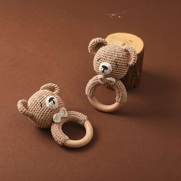 83c15bdc6b4db0149c96b86391c01844.jpg Baby Beech Wooden Pure Cotton Crochet Ringing Bell, Brown Bear Ring Wooden Baby Gym Montessori Toy Halloween Easter Gift