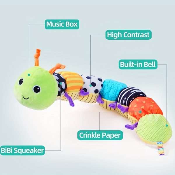 8460f7158c1ae4171ee48489abcd3b70.jpg 1 pc Musical Caterpillar Soft Toy for Newborn Boys and Girls - Multi-Sensory, Crinkle, Rattle, Textures - Perfect for Tummy Time