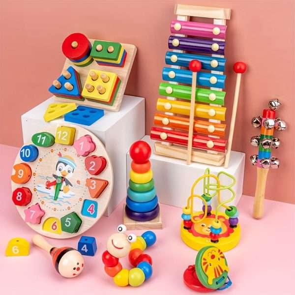 8877ad724b67e7ae6d5ce31458448eb8-1.jpg Nine-in-one Wooden Montessori Toys, Ringing Bells, Ringing Drums And Drum Set Musical Instruments, Early Childhood Education, Toddler Toys Christmas Gifts Halloween Thanksgiving Christmas Gifts