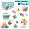 6 In 1 Baby Toys, Montessori Toy Soft Building Blocks Stacking Ring Infant Teething Toy Pull String Toy, Suction Cup Spinner Toy Eggs Color Matching Game Shape Sorter Sensory Bin