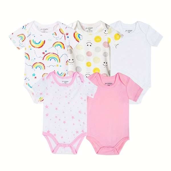5-Piece Adorable Baby Girls Cotton Romper Set - Perfect for Newborns!