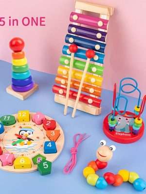 Engage In Educational Toys For Babies And Children: Winding Beads, Building Blocks, Musical Percussion And More, Gifts For Christmas And Halloween, 5 In 1 Children's Toys