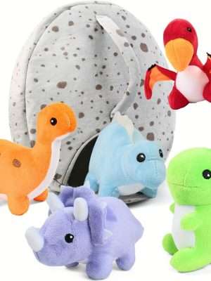BenBen Dinosaur Stuffed Animals, 5 Small Dinosaur Plush Dolls And Egg Bag Toys Set, Dino Plushies, Cute Stuff For Kids Girls Boys, Baby Shower, Christmas Gifts