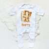 Personalised Baby Sleepsuit Cartoon Bear Letter Babygrow Sleepsuit Infant Coming Home Outfit Custom Name Romper Newbron Present