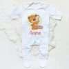 Personalised Baby Sleepsuit Cartoon Bear Letter Babygrow Sleepsuit Infant Coming Home Outfit Custom Name Romper Newbron Present