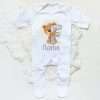 Personalised Baby Sleepsuit Cartoon Bear Letter Babygrow Sleepsuit Infant Coming Home Outfit Custom Name Romper Newbron Present