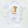 Personalised Baby Sleepsuit Cartoon Bear Letter Babygrow Sleepsuit Infant Coming Home Outfit Custom Name Romper Newbron Present