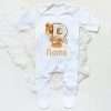 Personalised Baby Sleepsuit Cartoon Bear Letter Babygrow Sleepsuit Infant Coming Home Outfit Custom Name Romper Newbron Present