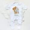 Personalised Baby Sleepsuit Cartoon Bear Letter Babygrow Sleepsuit Infant Coming Home Outfit Custom Name Romper Newbron Present