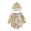 Summer Baby Girls Romper+Hat Cotton Peter Pan collar Ruffles Lace Long Sleeve Infant Newborn Jumpsuits Bebe Cute Garments 3-24M